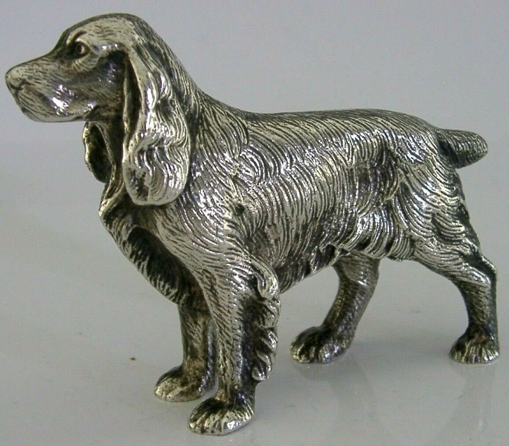 ENGLISH SILVER PLATED RETRIEVER GUN DOG FIGURE c1950s HUNTING SHOOTING
