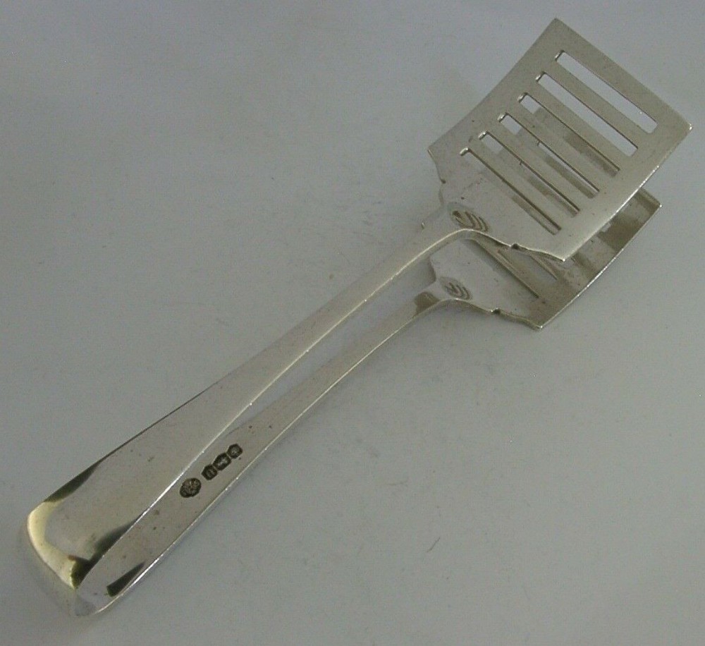HEAVY ENGLISH SOLID STERLING SILVER SANDWICH SERVING TONGS 1937 ANTIQUE 138g