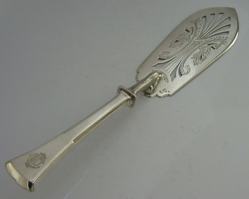 BEAUTIFUL EUROPEAN SOLID SILVER DOLPHIN FISH SERVER SLICE 1910 ANTIQUE ART DECO