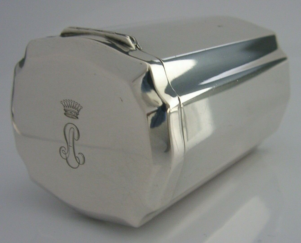 ITALIAN SILVER TEA CADDY CANISTER BOX c1920 ANTIQUE ART DECO COUNT CRESTED