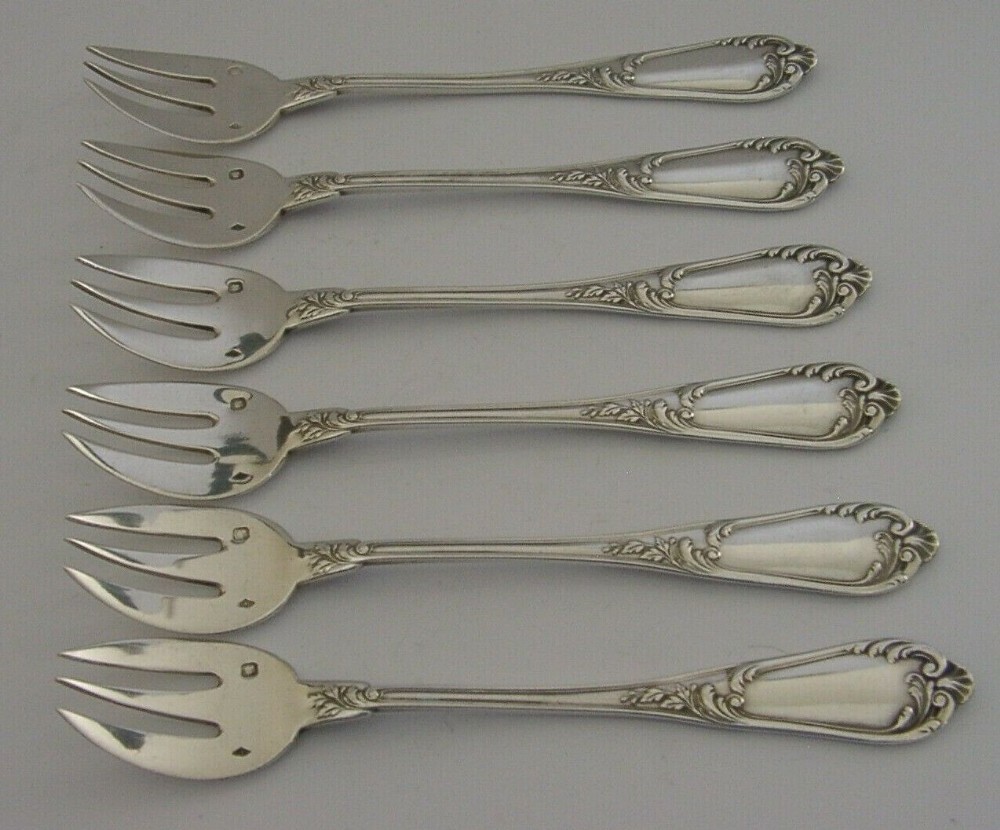Rare French Solid Sterling Silver Oyster Forks C1890 Antique Henri