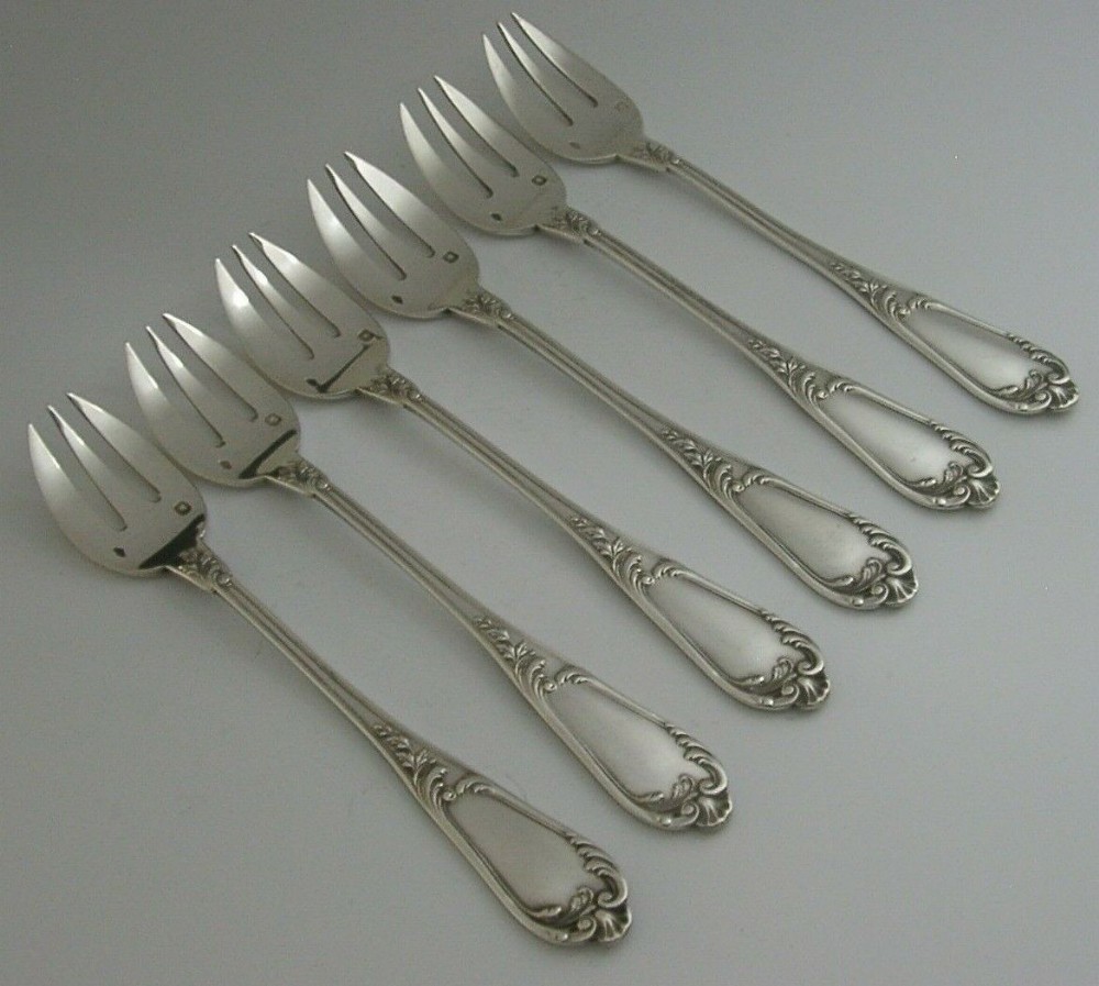 Rare French Solid Sterling Silver Oyster Forks C1890 Antique Henri