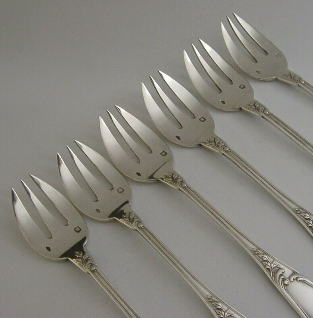 Rare French Solid Sterling Silver Oyster Forks C1890 Antique Henri