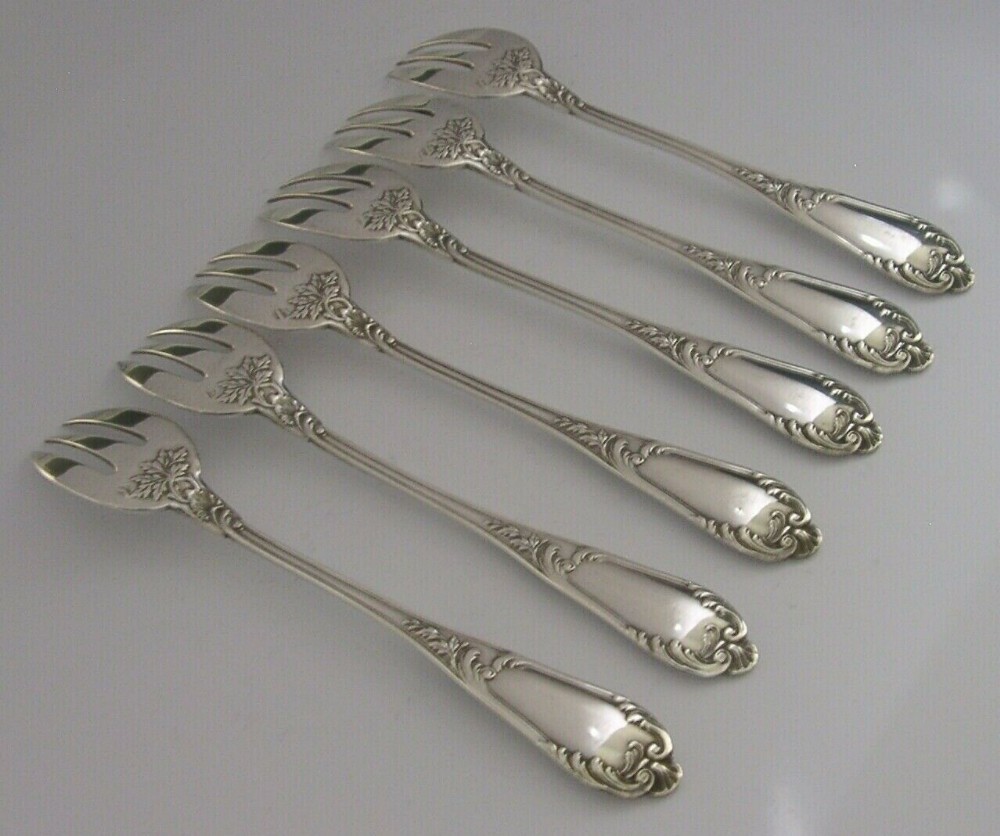Rare French Solid Sterling Silver Oyster Forks C1890 Antique Henri