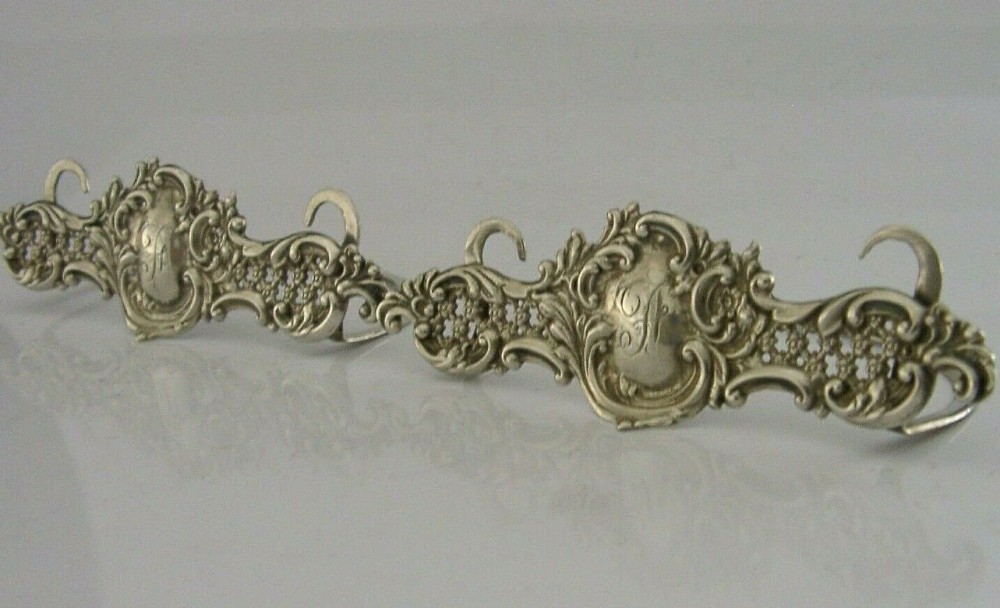 ENGLISH PAIR OF SOLID STERLING SILVER MENU HOLDERS 1898 VICTORIAN ANTIQUES