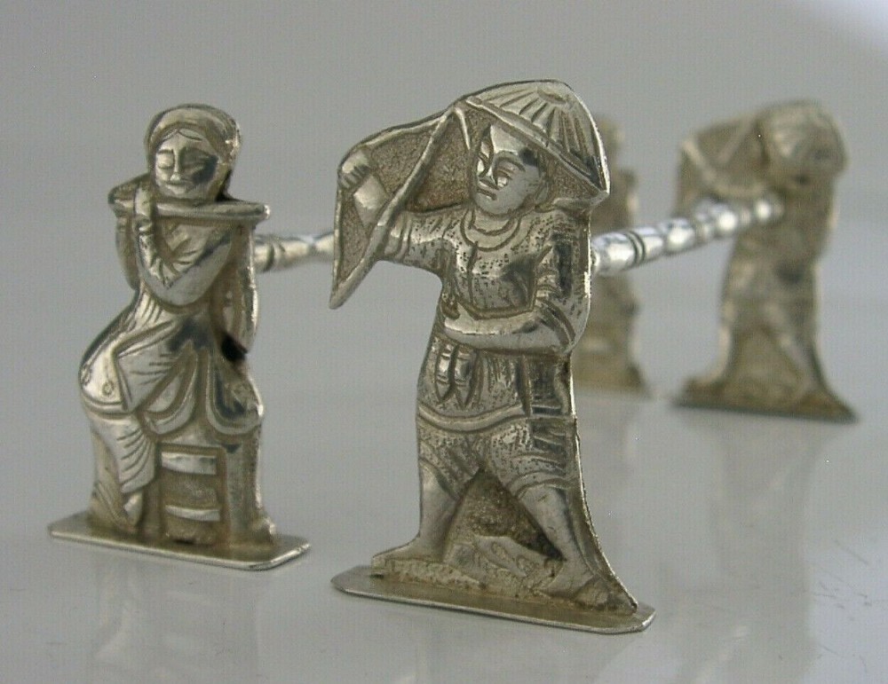 UNUSUAL CHINESE EXPORT SOLID SILVER CUTLERY RESTS c1900 ANTIQUE