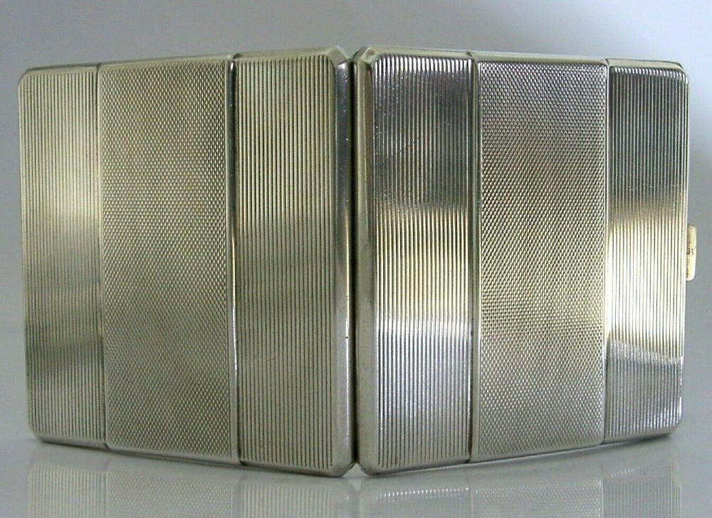 SUPER ENGLISH STERLING SILVER CIGARETTE CASE 1934 ANTIQUE ART DECO 122g