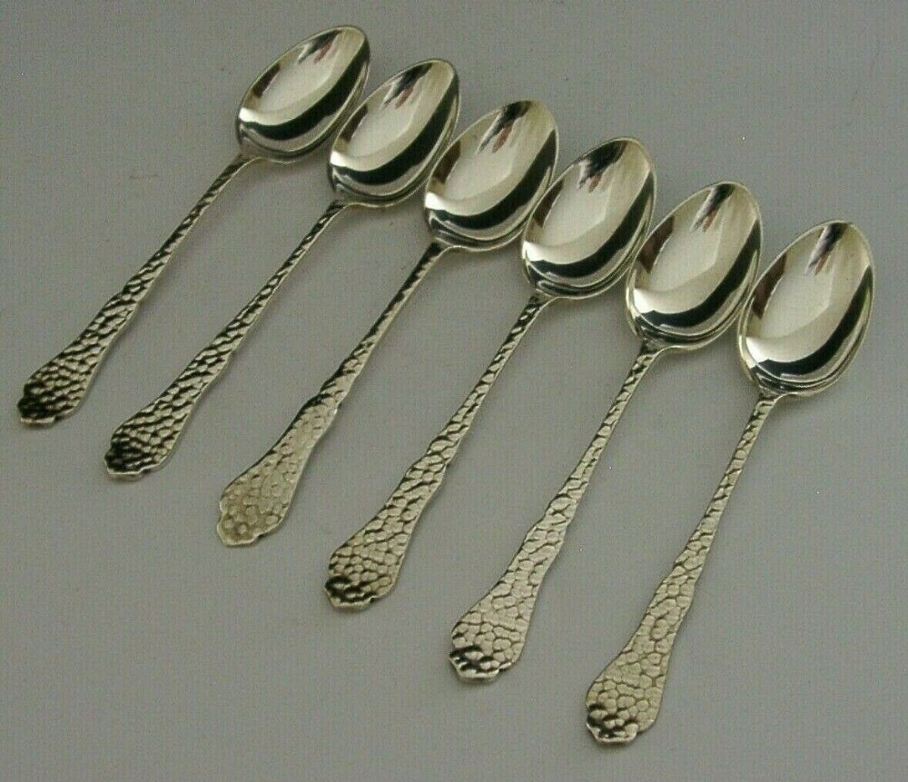 UNUSUAL SIX ENGLISH ARTS & CRAFTS SOLID STERLING SILVER SPOONS 1930 ANTIQUE 72g
