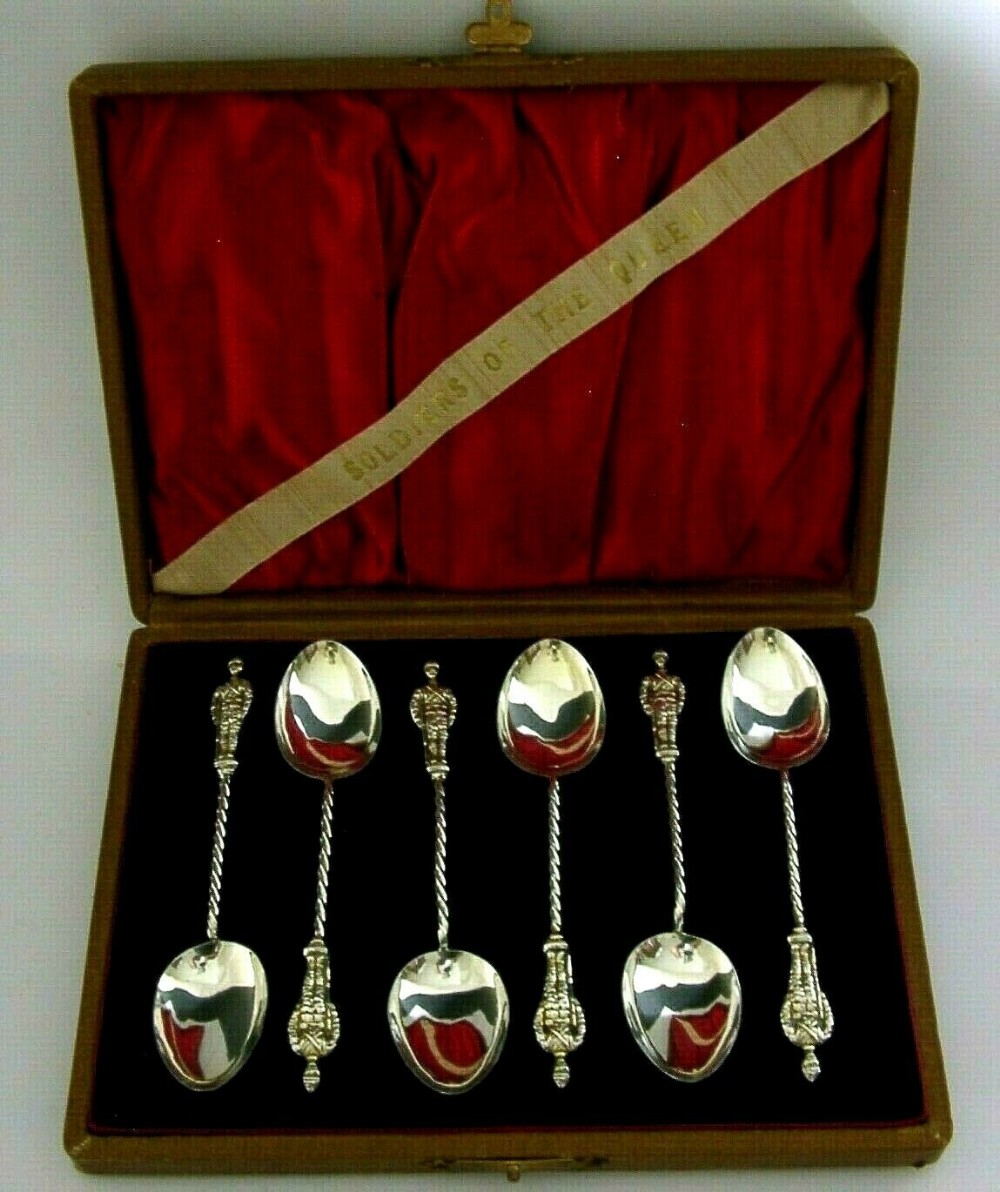 RARE BOER WAR MILITARY STERLING SILVER QUEENS SOLDIERS SPOONS 1900 ANTIQUE