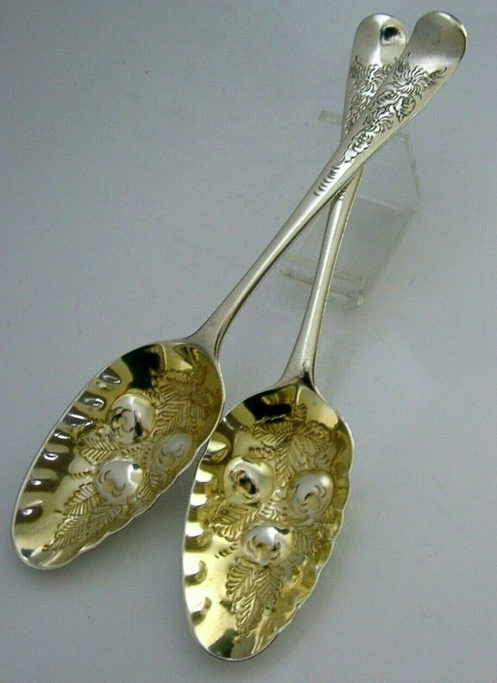 GEORGE II ENGLISH STERLING SILVER BERRY SERVING SPOONS c1750's ANTIQUE 128g