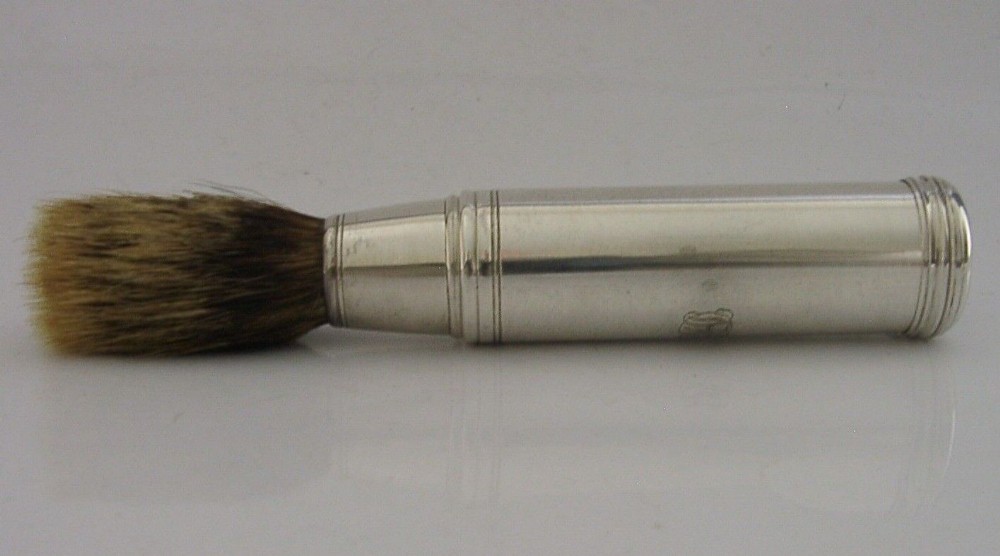 RARE STERLING SILVER TRAVELLING SHAVING BRUSH BOX TUBE 1839 ANTIQUE 58g