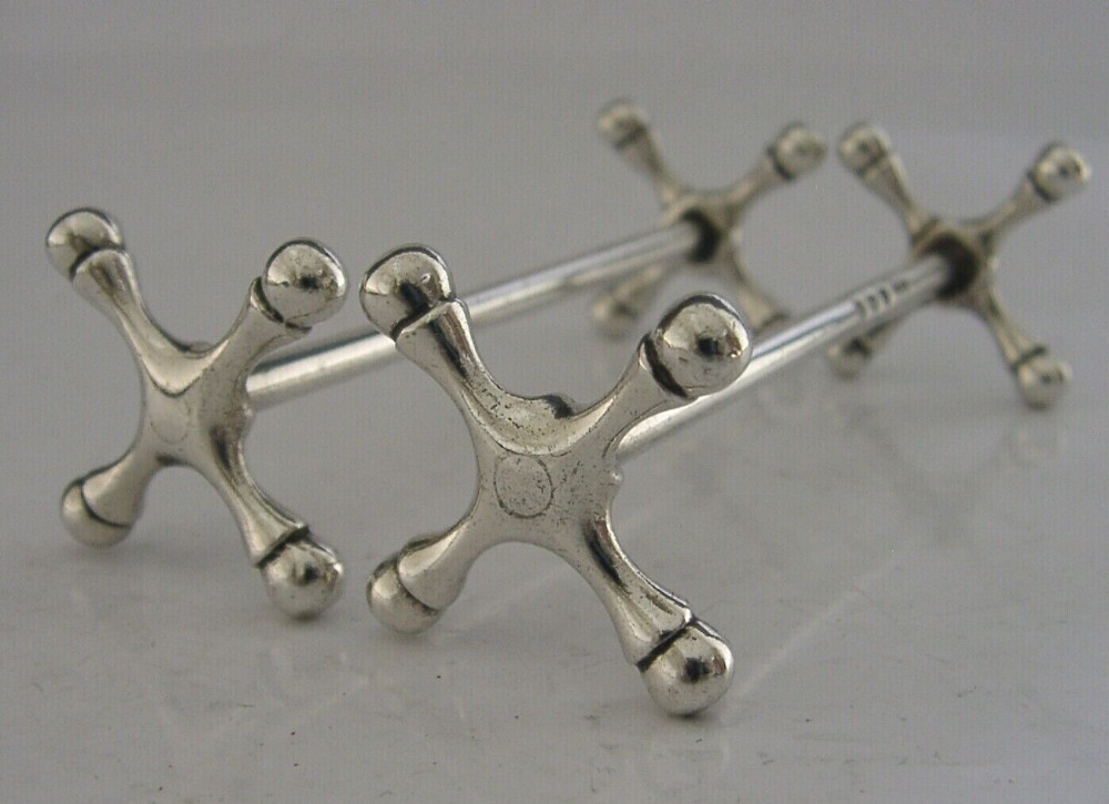 HEAVY PAIR OF ENGLISH SOLID STERLING SILVER CUTLERY RESTS 1911 ANTIQUE 62g
