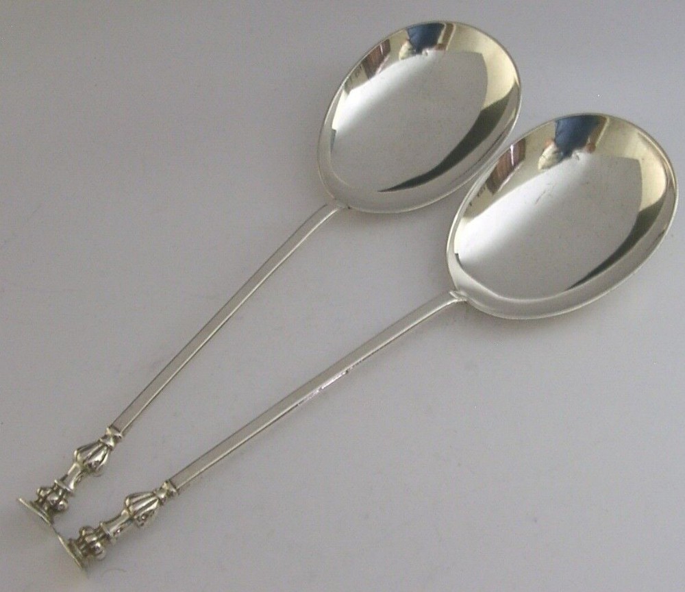 ENGLISH SOLID STERLING SILVER SEAL TOP SERVING SPOONS 1904 ANTIQUE 102g