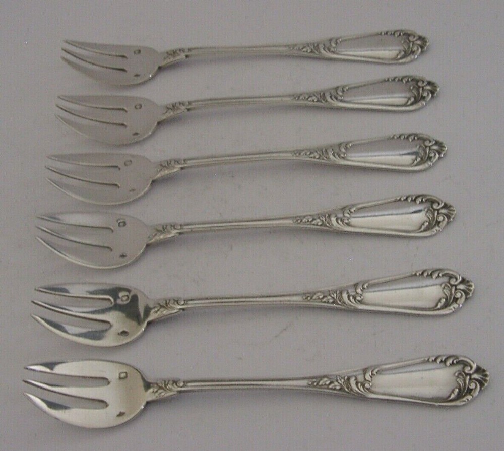 RARE FRENCH STERLING SILVER OYSTER FORKS c1890 ANTIQUE HENRI SOUFFLOT 124g