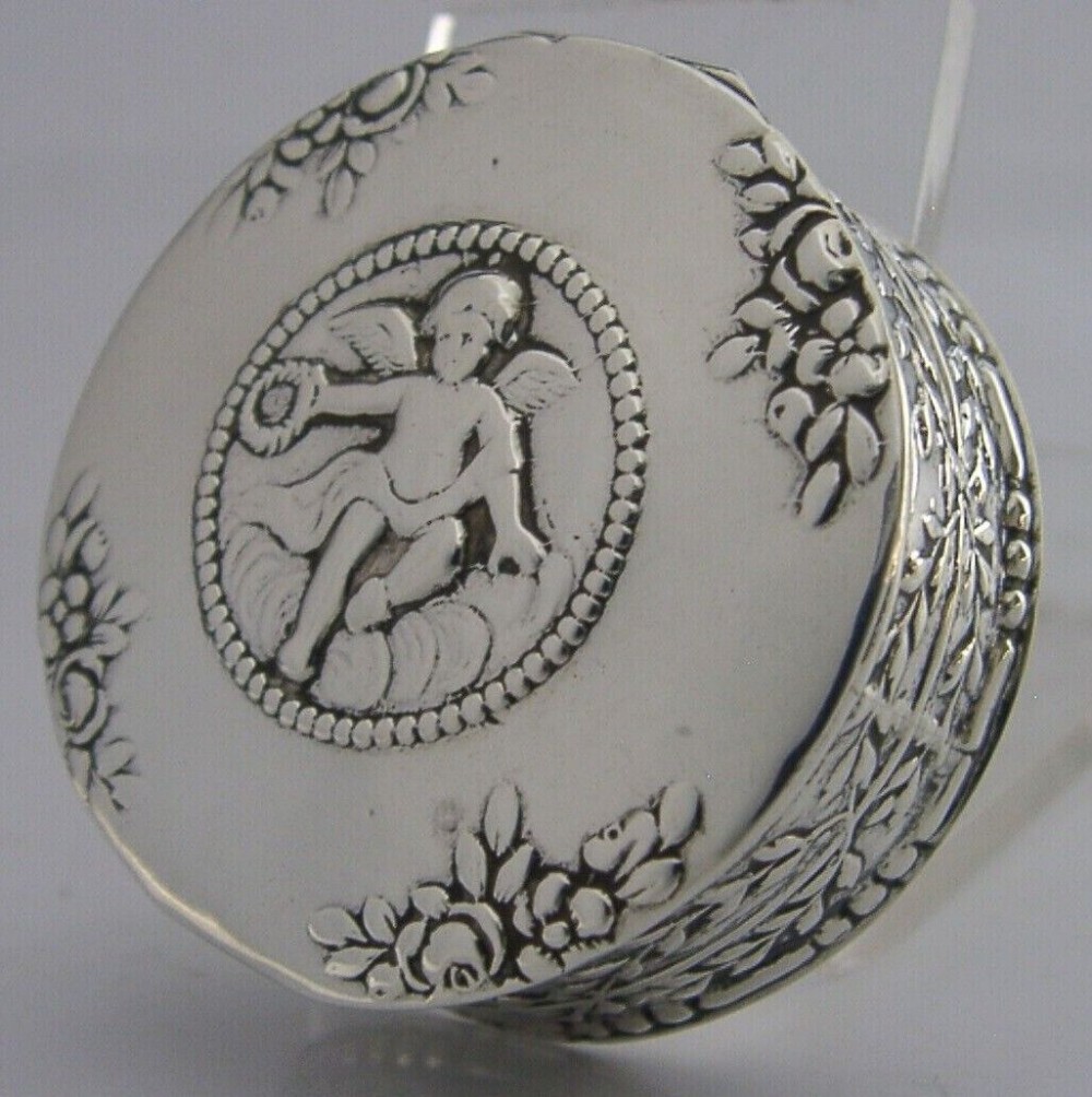 BEAUTIFUL SOLID STERLING SILVER CHERUB PILL TRINKET BOX 1923 HANAU