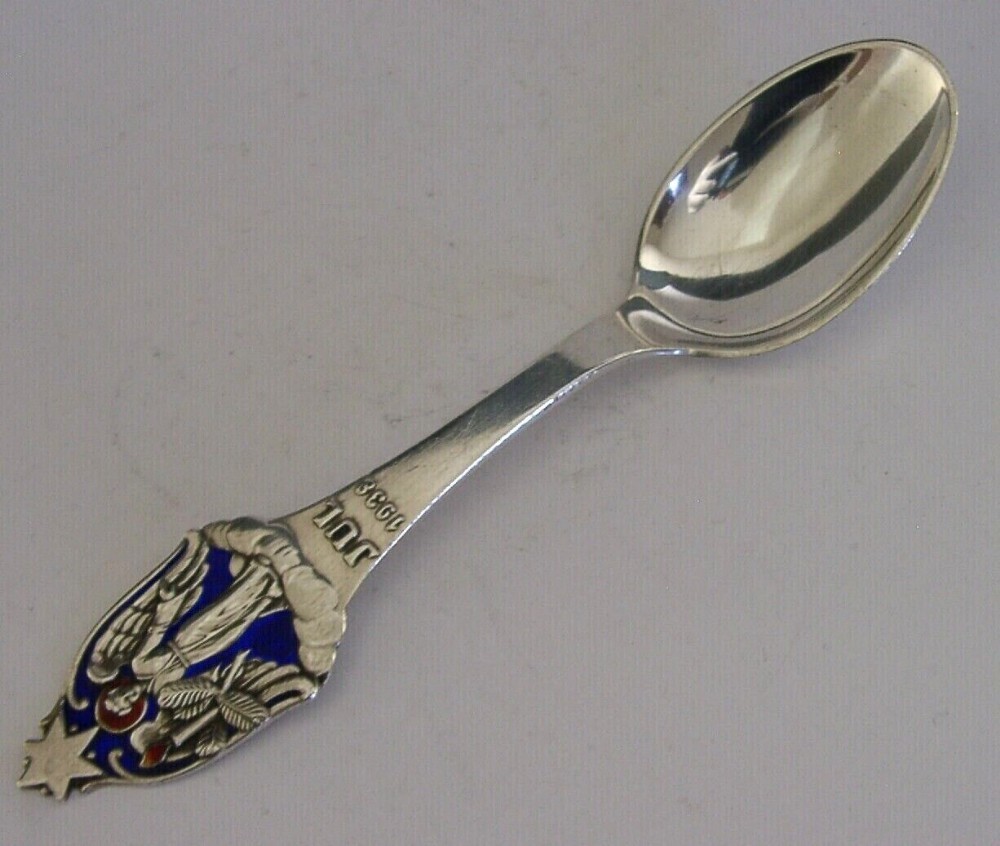 DANISH STERLING SILVER ENAMEL CHRISTMAS ANGEL SPOON 1938 ANTIQUE 38g