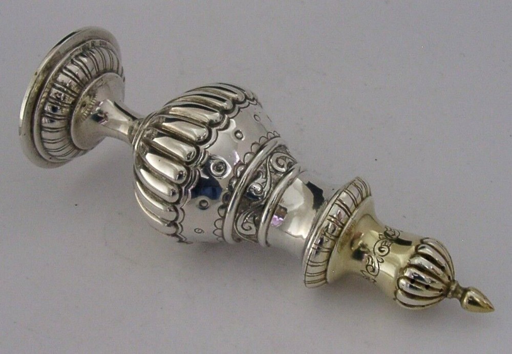 SUPERB GERMAN 800 SOLID SILVER GILDED TOP SUGAR CASTER c1900 ANTIQUE HEAVY 130g