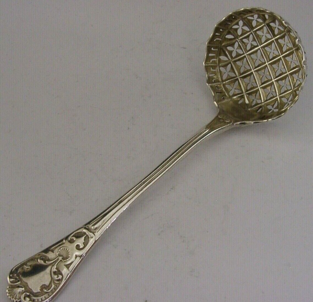 SUPERB 56g ENGLISH VICTORIAN STERLING SILVER SUGAR SIFTER SPOON 1856 ANTIQUE