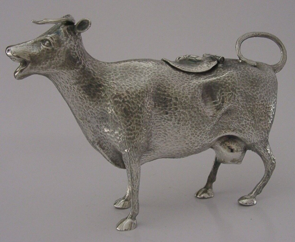NOVELTY RARE SILVER PLATED COW CREAMER CREAM JUG c1940
