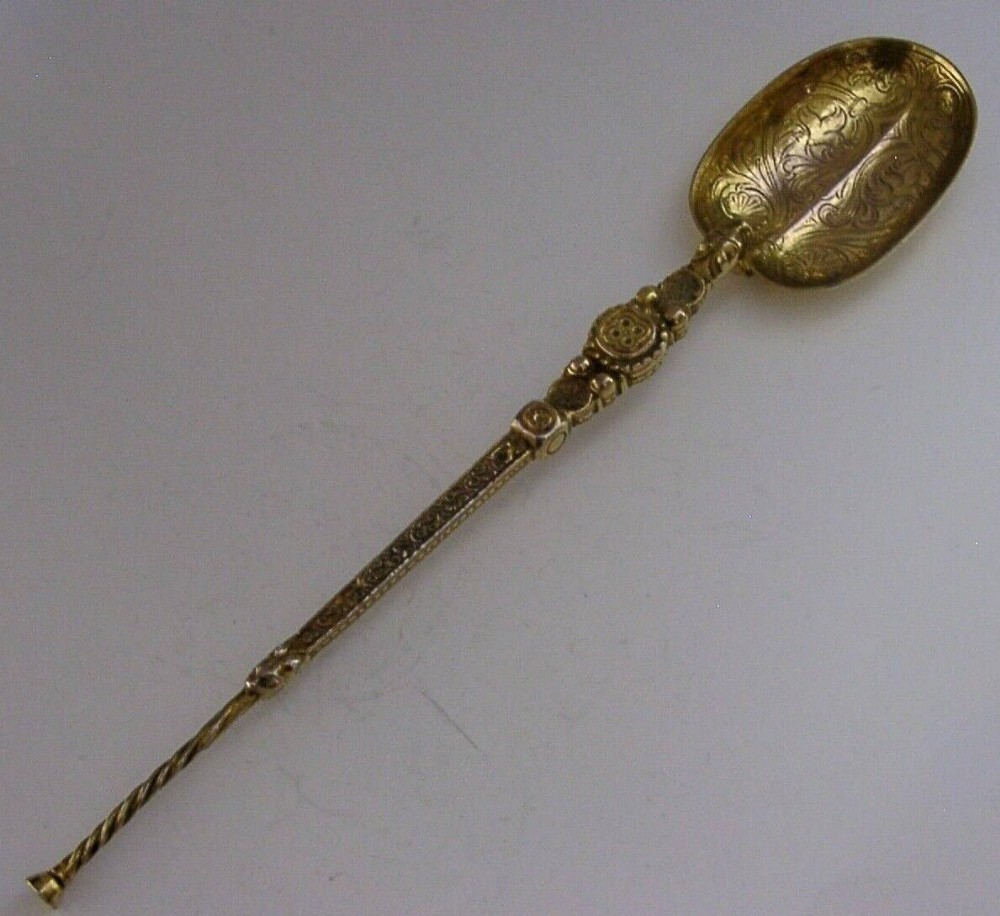 LARGE ENGLISH STERLING SILVER CORONATION ANOINTING SPOON 1902 ANTIQUE ROYALTY