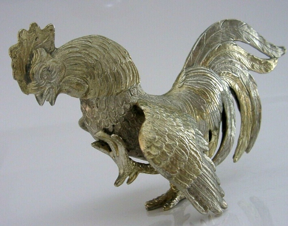 RARE LARGE STERLING SILVER COCKEREL COCK FIGHTING BIRD FIGURE 1966 ANTIQUE 132g