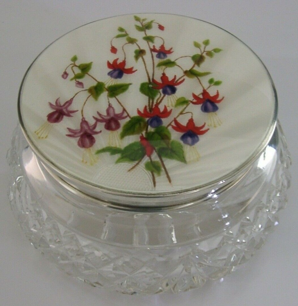 SUPERB ENGLISH STERLING SILVER ENAMEL POT BOX 1948 ART DECO FUCHSIA LARGE 466g