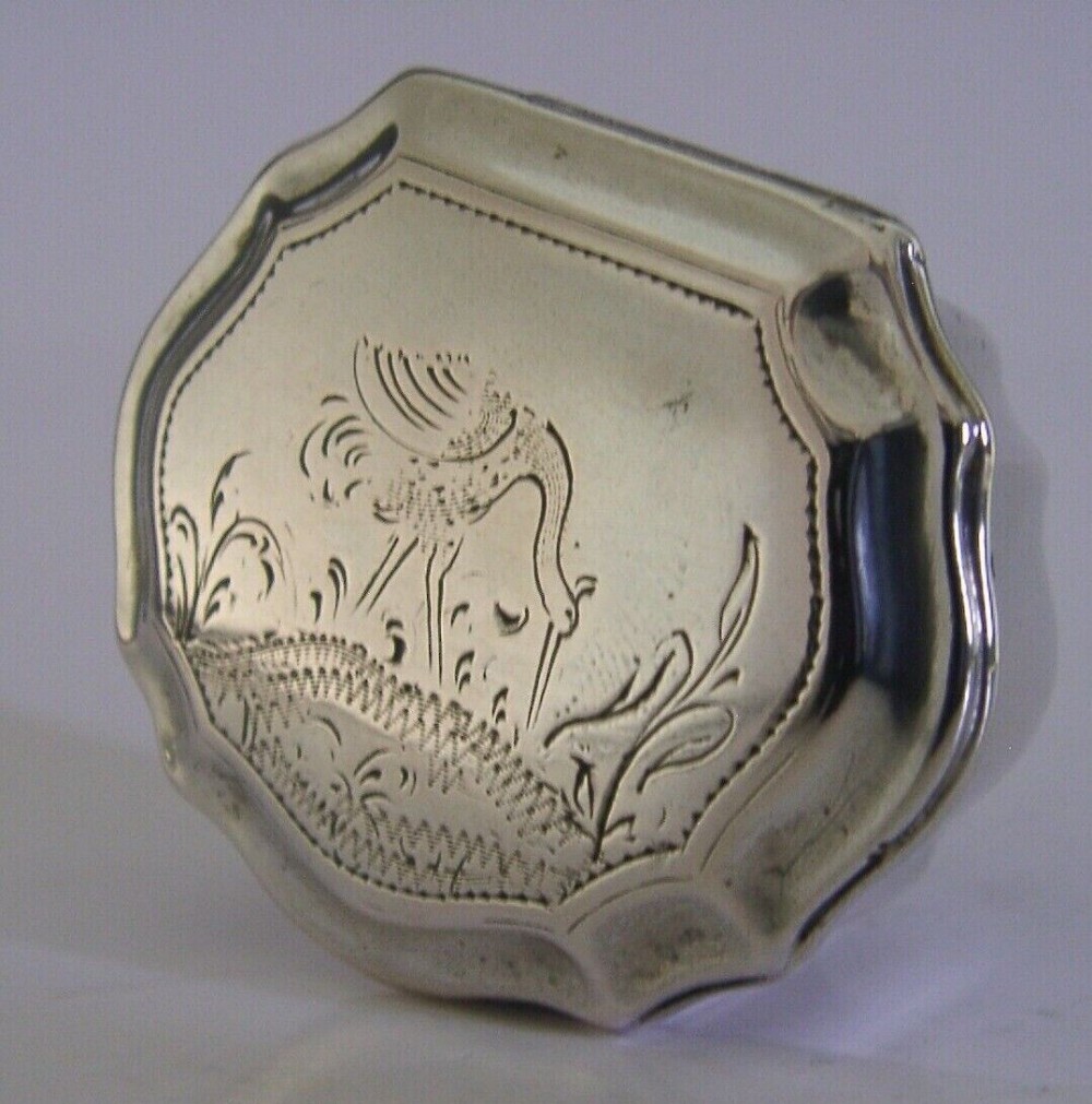 BEAUTIFUL FRENCH SOLID SILVER STORK BOX c1840 ANTIQUE 24g