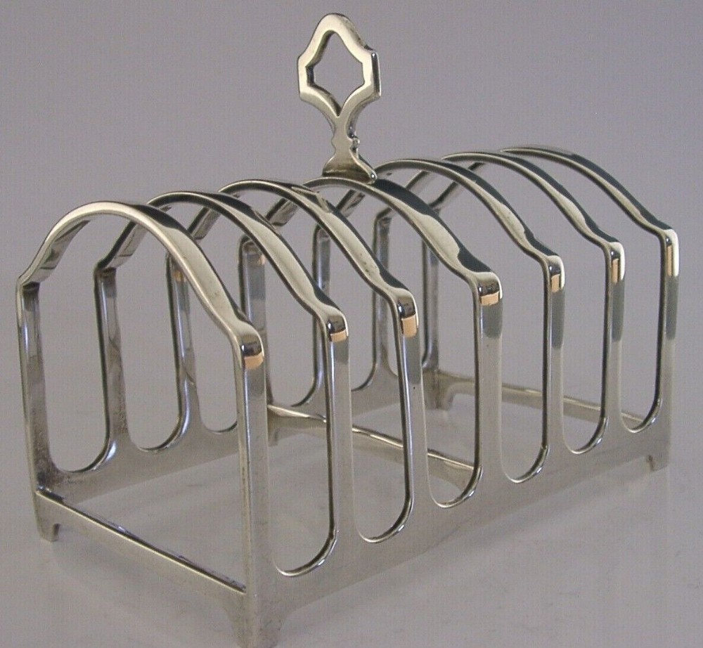 180g HEAVY ENGLISH SOLID STERLING SILVER SIX SLICE TOAST RACK 1928 ANTIQUE DECO