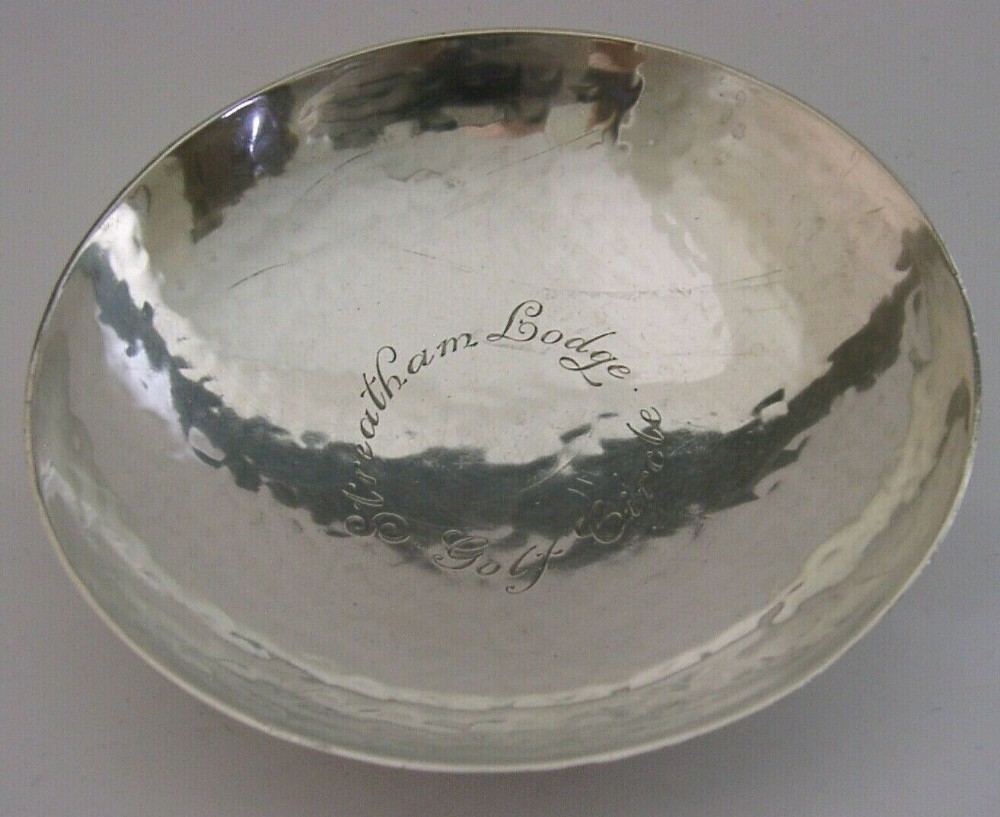 STERLING SILVER ARTS & CRAFTS DISH STREATHAM LODGE GOLF CIRCLE 1930 PLANNISHED