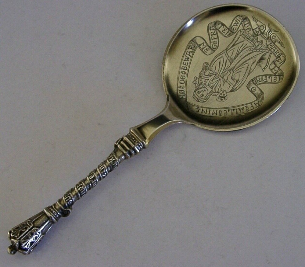 DANISH SOLID SILVER GILT RELIGIOUS BAPTISM SPOON 1918 ANTIQUE 74g CHRISTENING