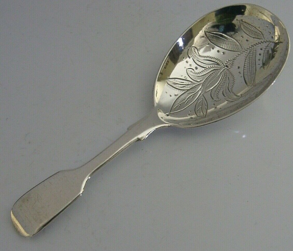 SUPERB ENGLISH VICTORIAN SOLID STERLING SILVER CADDY SPOON 1866 ANTIQUE