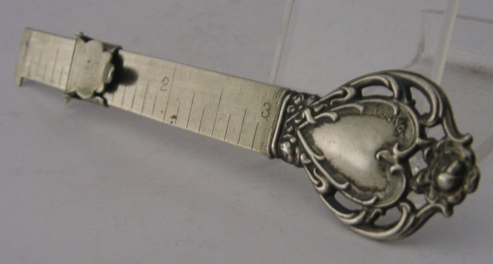 RARE STERLING SILVER HEMLINE SEWING GAUGE c1910 ANTIQUE HEM NEEDLEWORK SEWING