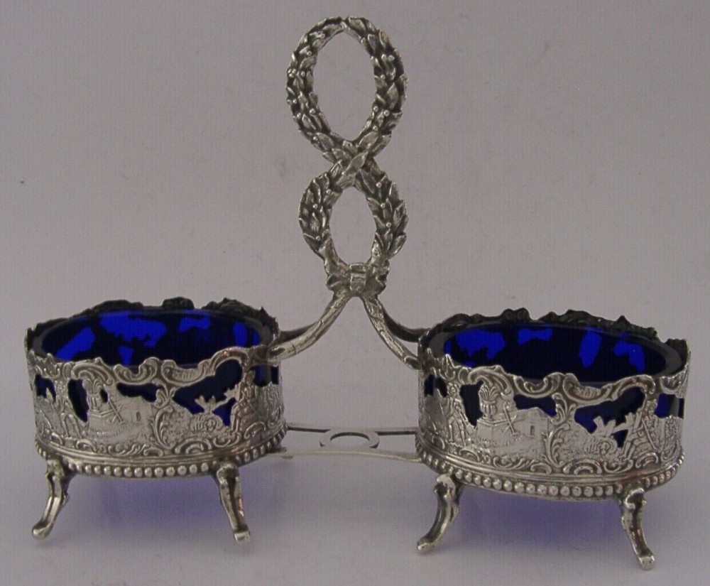 LARGE STERLING SILVER DOUBLE SALT CELLAR 1891 ANTIQUE 278g VICTORIAN