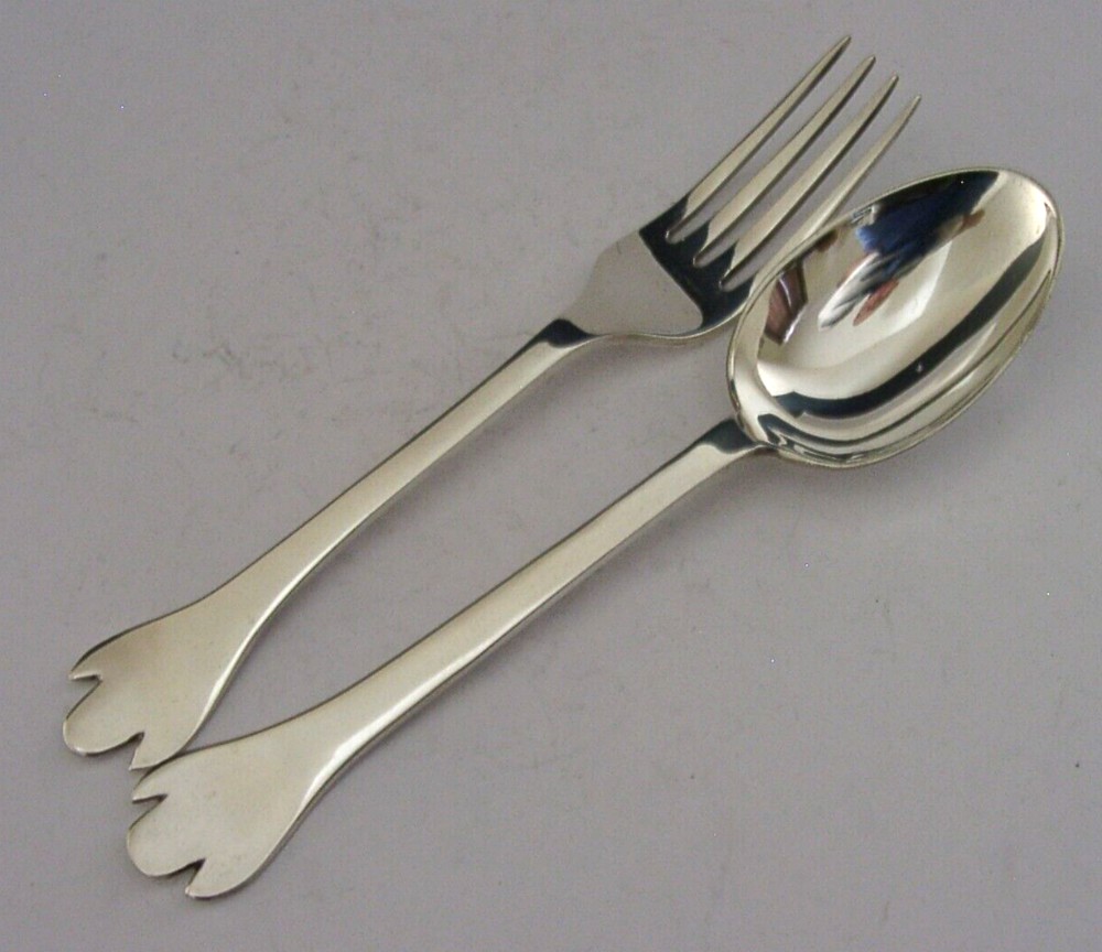 BEAUTIFUL 17th CENTURY STYLE STERLING SILVER FORK & SPOON SET 1964/5 ENGLISH 52g