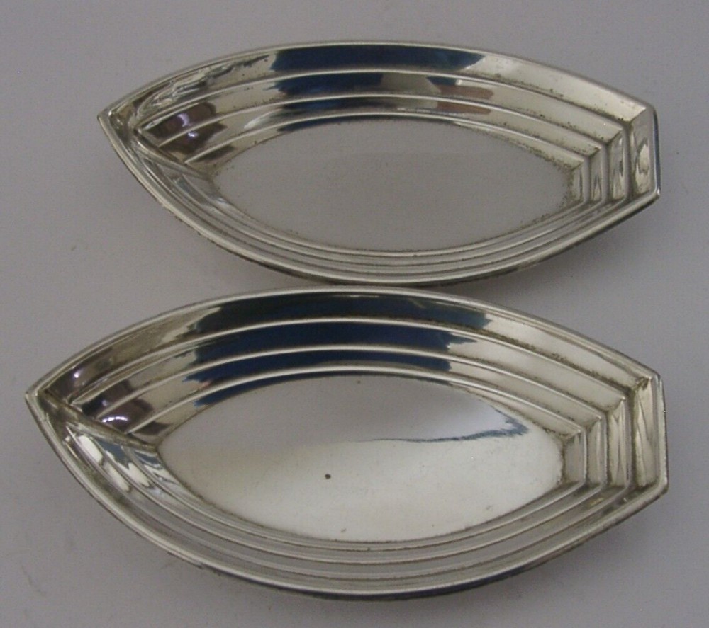 NOVELTY AMERICAN STERLING SILVER ROWING BOAT DISHES c1920 ANTIQUE ART DECO
