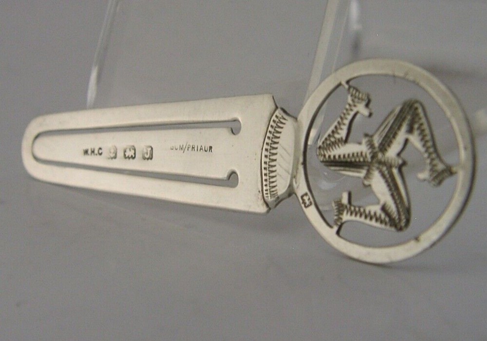 RARE STERLING SILVER ISLE OF MAN BOOKMARK 1933 ANTIQUE