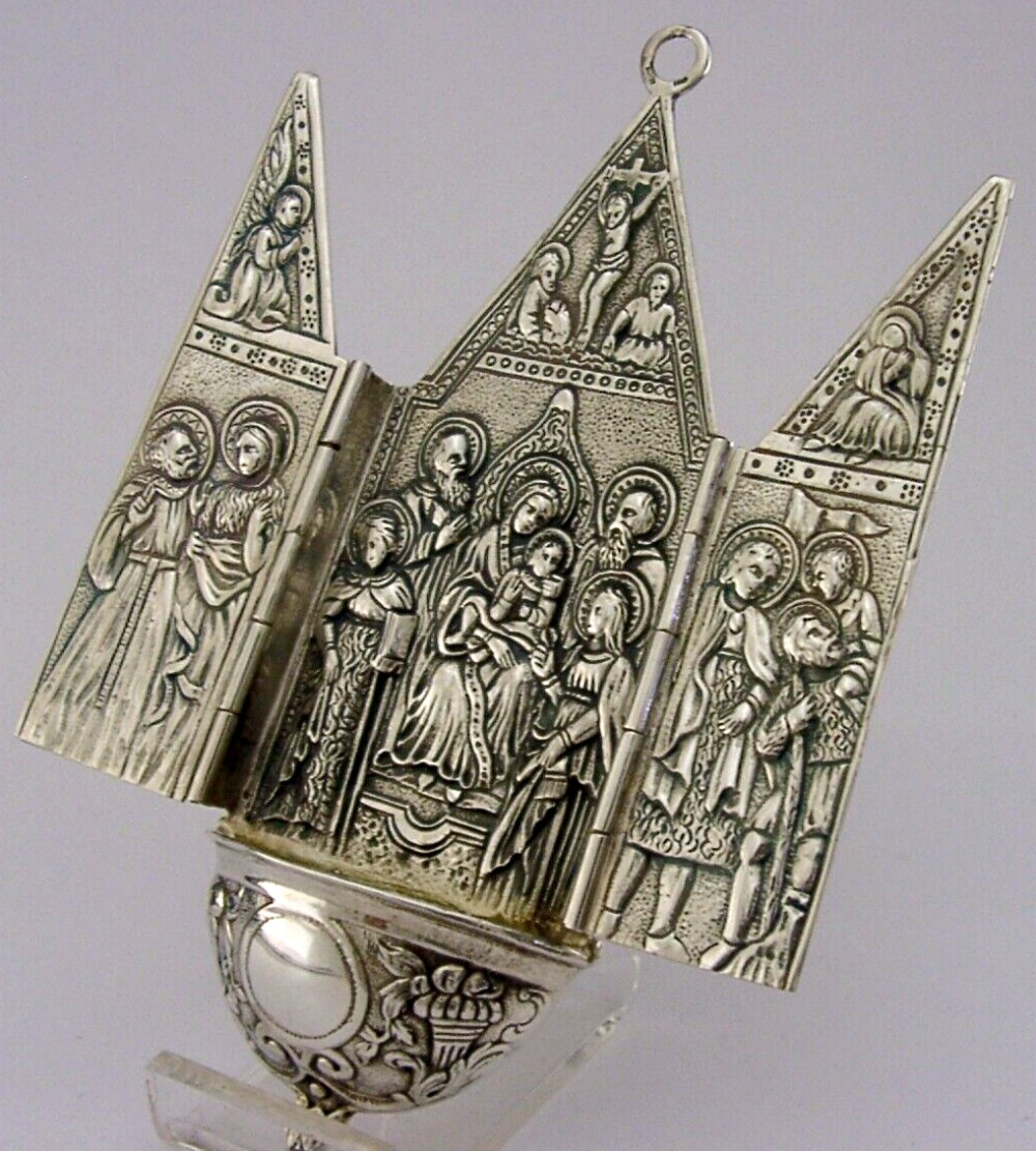STUNNING STERLING SILVER HOLY WATER WALL FONT ANTIQUE c1940 RELIGIOUS