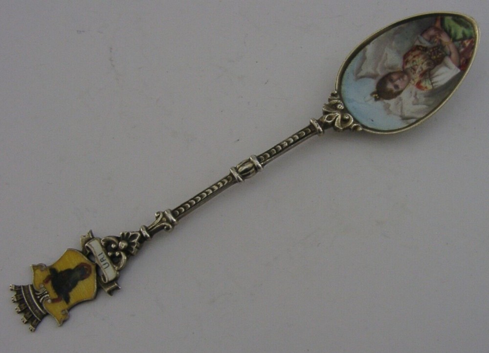 PICTURE BOWL SOLID SILVER ENAMEL URI SWITZERLAND SOUVENIR SPOON c1910 ANTIQUE