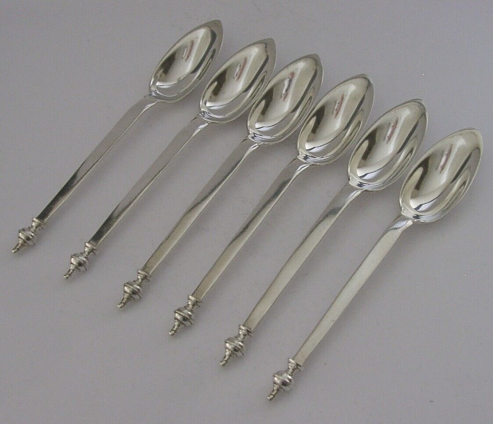 HEAVY 144g SIX STERLING SILVER ART DECO GRAPEFRUIT CITRUS SPOONS 1926 ANTIQUE