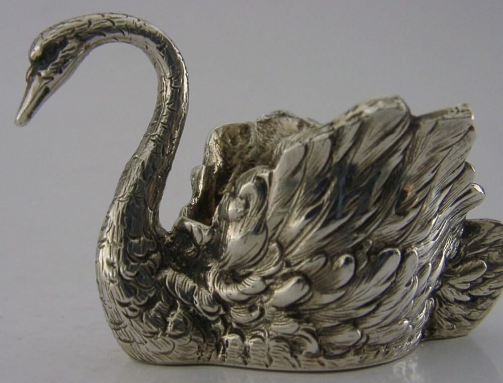 HEAVY CAST RARE GERMAN 800 SOLID SILVER SWAN SALT PIN CUSHION c1920 ANTIQUE 36g