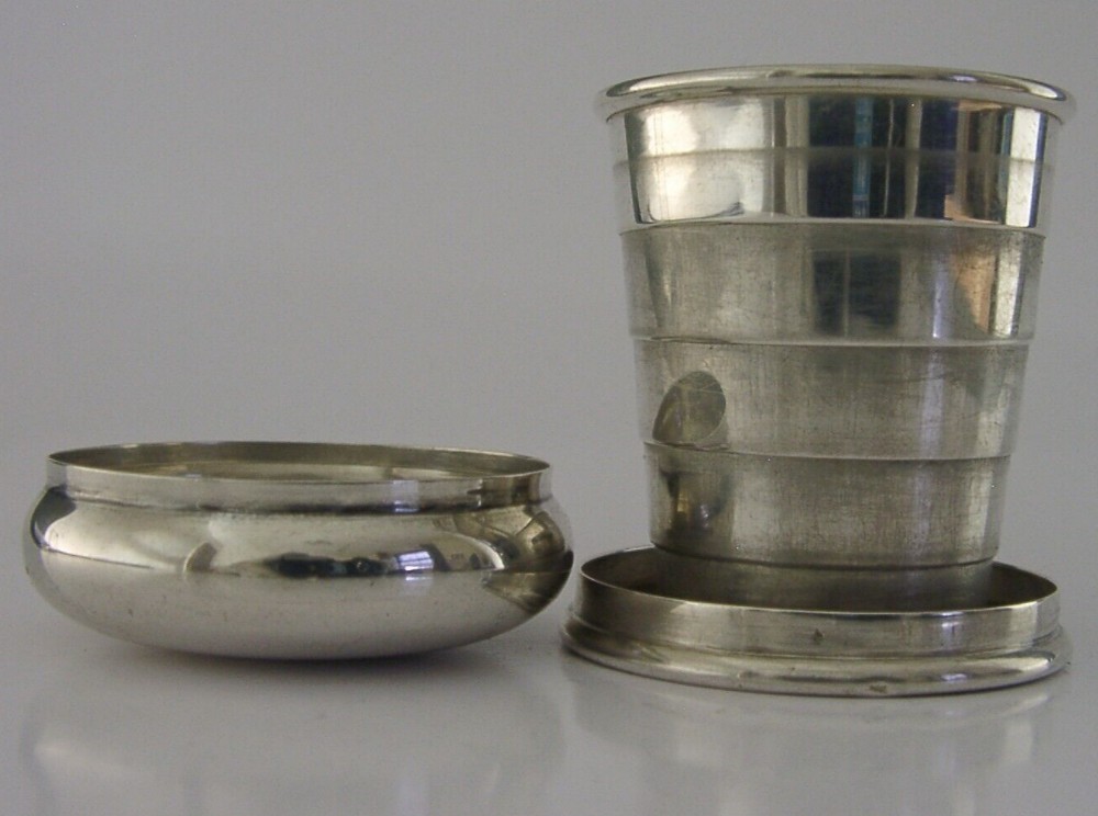NOVELTY AMERICAN SOLID STERLING SILVER COLLAPSIBLE CUP HUNTING SHOOTING c1910