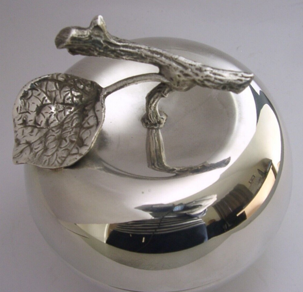 LARGE ITALIAN SOLID SILVER GLASS LINED APPLE SAUCE POT c1960s HEAVY 388g NOVELTY