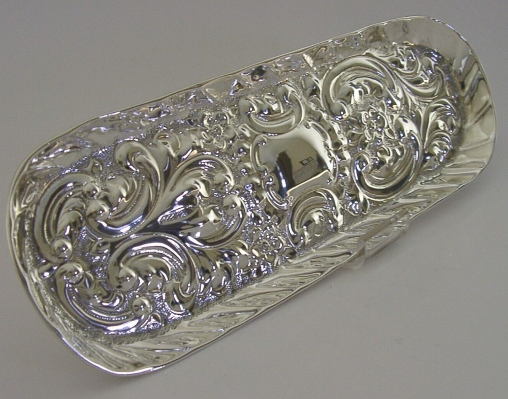 VICTORIAN ENGLISH SOLID STERLING SILVER DESK PEN TRAY DISH 1900 ANTIQUE 80g