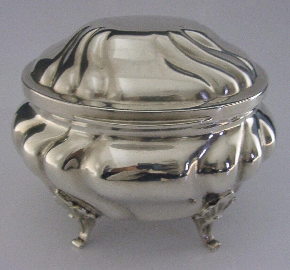 LARGE 328g GERMAN SOLID SILVER TEA CADDY JEWELLERY BOX c1900 ANTIQUE