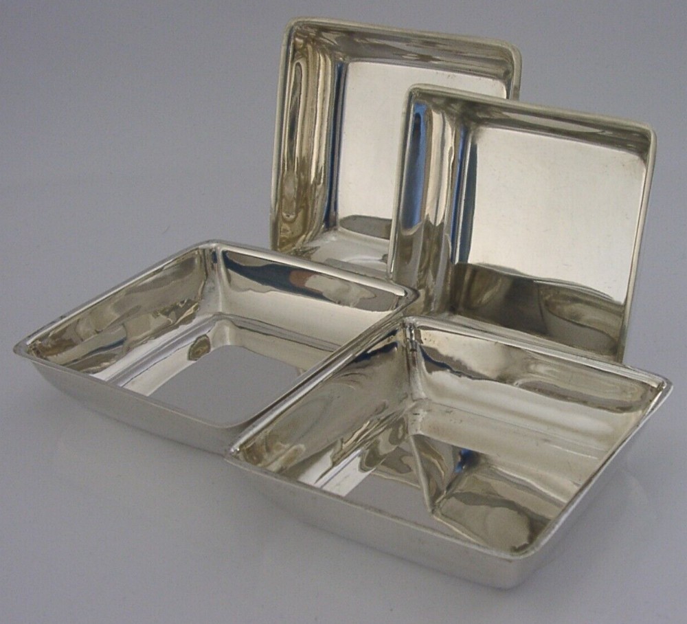 RARE SET of FOUR ASPREY STERLING SILVER STACKING ASHTRAYS DISHES 1927 ANTIQUE 184g