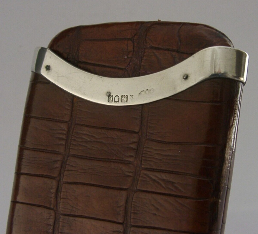 CROCODILE SKIN SOLID STERLING SILVER MOUNTED CIGAR CASE 1898 ANTIQUE VICTORIAN