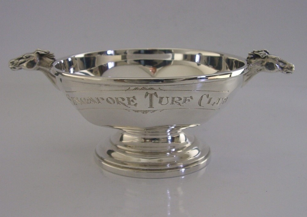 RARE ENGLISH STERLING SILVER SINGAPORE TURF CUP QUAICH 1961 HORSE RACING