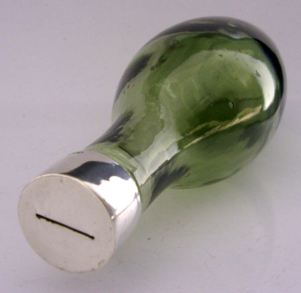 RARE CHESTER STERLING SILVER TOPPED MONEY BOX PERRIER OLD BOTTLE 1912