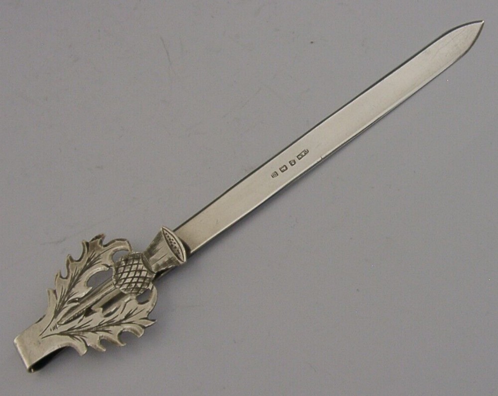 V RARE ENGLISH STERLING SILVER SCOTTISH THISTLE BOOKMARK ANTIQUE 1911 5 inch