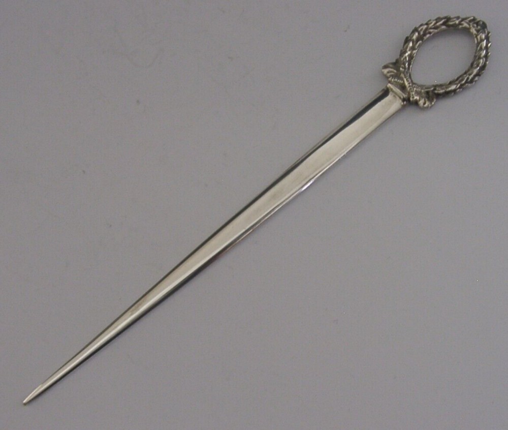 PRETTY ENGLISH STERLING SILVER WREATH LETTER OPENER 1909 ANTIQUE